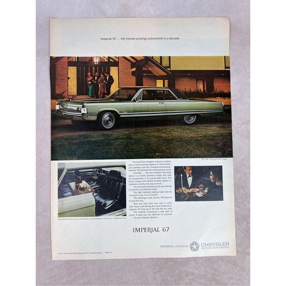 Vintage 1967 Chrysler Imperial: Newest Prestige Automobile Vintage Print Ad - Picture 1 of 6